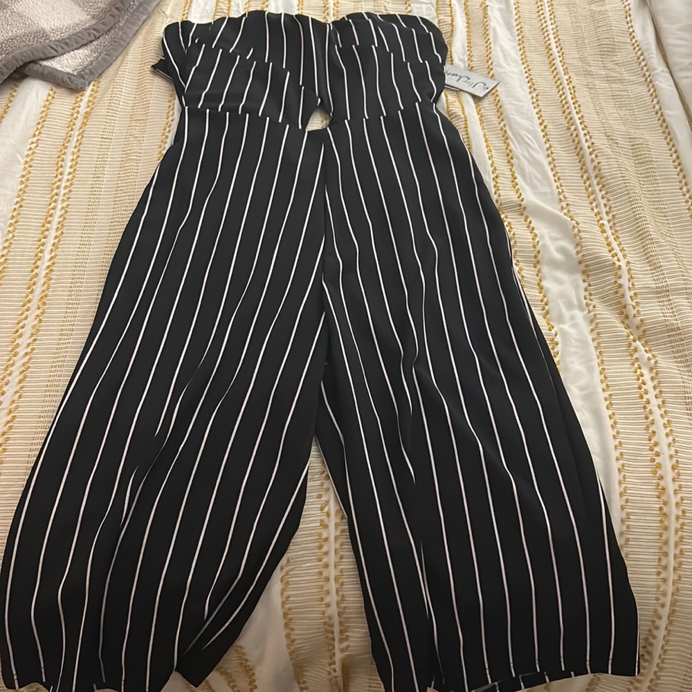 Black and white strapless jumpsuit